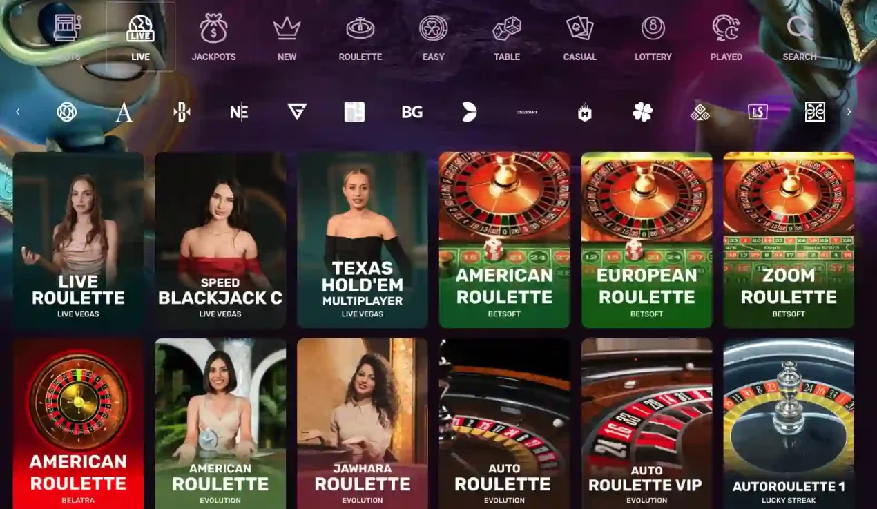 Rickycasino live casino lobby showing dealer-led table games on the Australian site